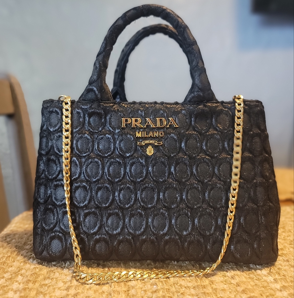 Prada Black Mini Tote With Gold Chain - Picture 3 of 14